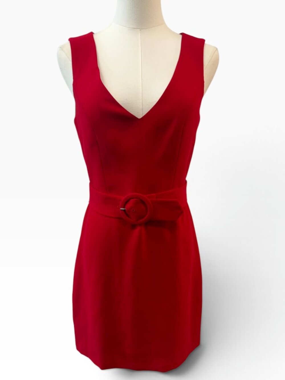 EUC Amanda Uprichard Red V-Neck Belted Sheath Mini Dress S